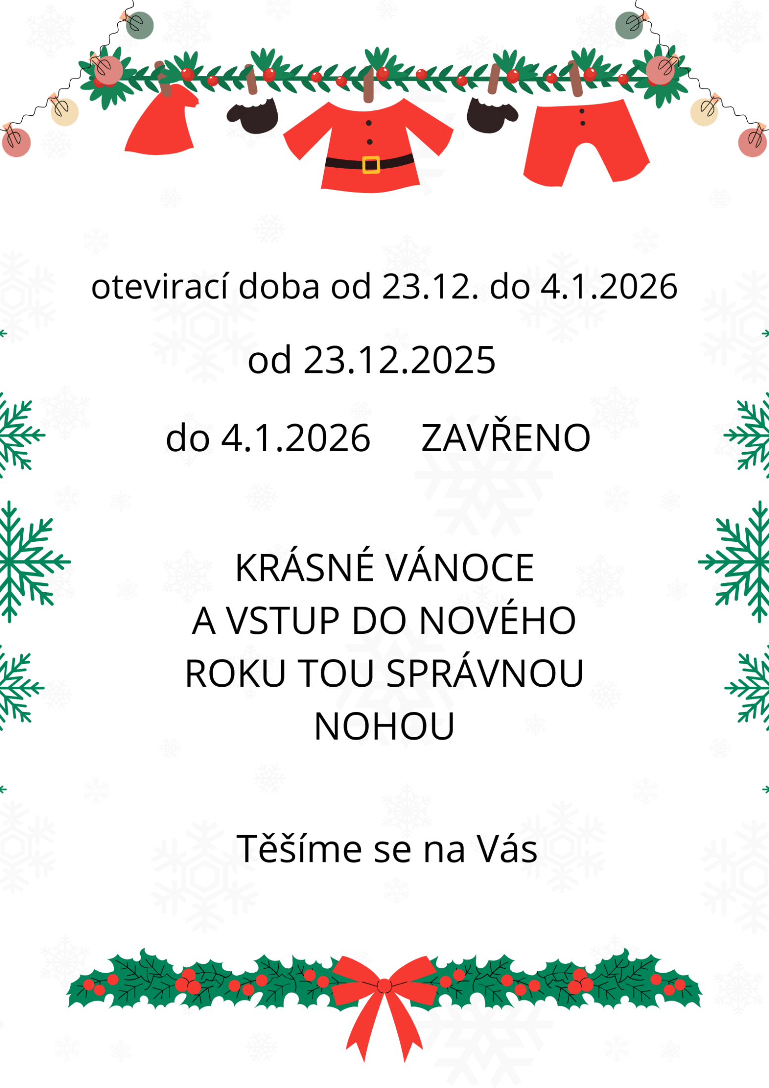 Vánoční a novoroční provozní doba